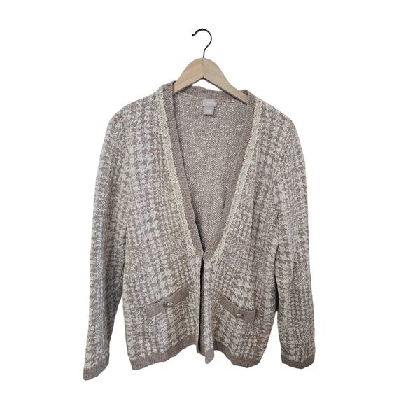 Chico's Novelty Yarn Detail Cardigan Sweater Womens Large Taupe Heather Neutral - Picture 1 of 10